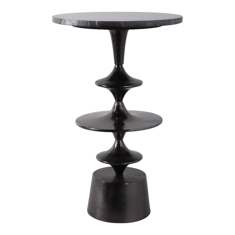 Accent Side Table with Polished Marble Top and Curved Base - 25"
