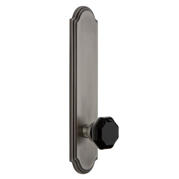 Grandeur ARCLYO_TP_PRV_234_LH Arc Solid Brass Tall Plate Left Handed Privacy Door Knob Set with Lyon Black Crystal Knob and