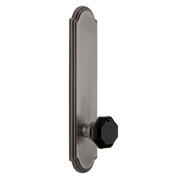 Grandeur ARCLYO_TP_PRV_238_LH Arc Solid Brass Tall Plate Left Handed Privacy Door Knob Set with Lyon Black Crystal Knob and