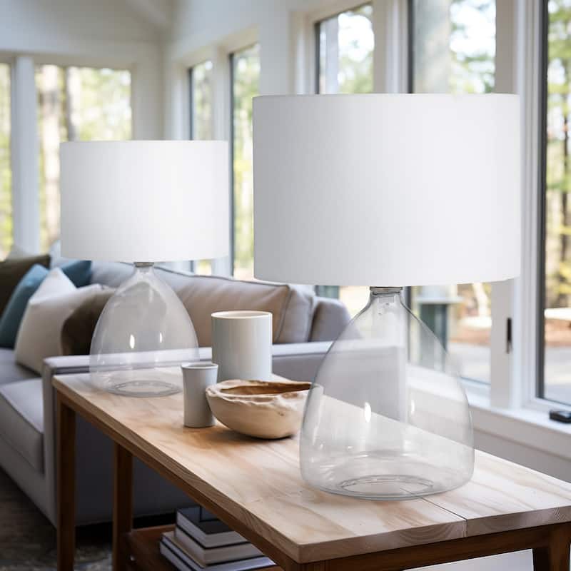 Sagebrook Home Modern Neutral 18"H Glass Solid Color Geometric Table Lamp, Set Of 2 - 12" x 12" x 18" - Clear/frost