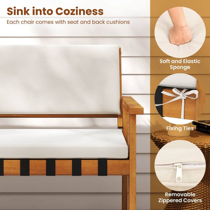 Costway 4 PCS Wood Furniture Set with Coffee Table Seat Back Cushions - See Details