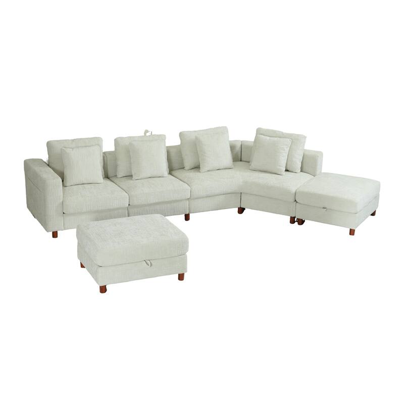 GDFStudio - Modular Chenille 4-Seater 144" Oversized Sectional Sofa with Ottomans