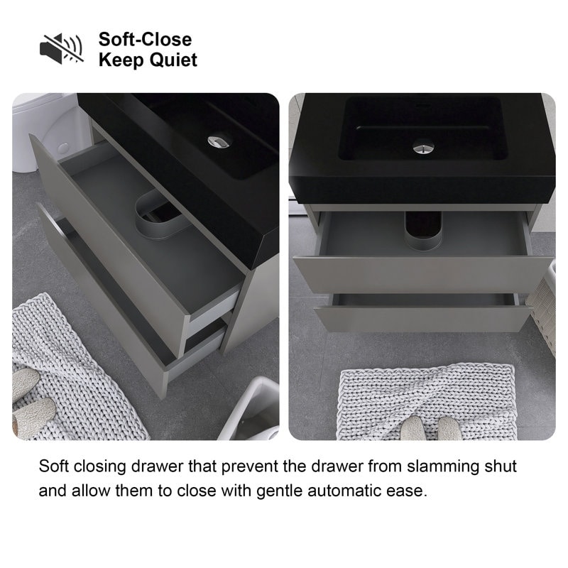 24"/30"/36" Wall-Mounted Bathroom Vanity Set with Black Integrated Quartz Sand Sink