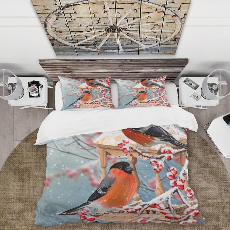 Designart 'Two Chickadee Sit On A Snow-Covered Branch' Traditional Duvet Cover Set