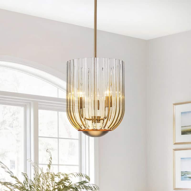 3-Light Midcentury Gradient Striped Wineglass-shape Pendant - 11.0 in