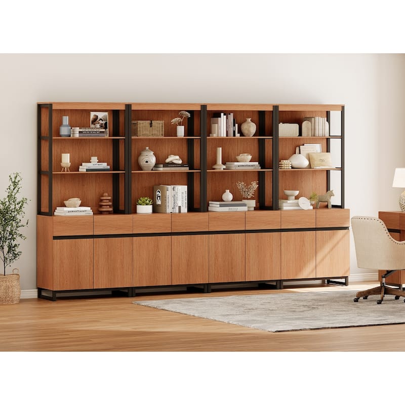 WAMPAT Modern 72" Tall Bookcase with Metal Base and Adjustable Shelves, Library Book Shelf with Storage Cabinet