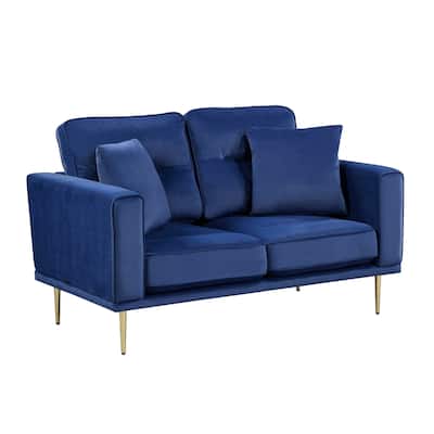 Voxo Loveseat with 2 Accent Pillows, Blue Velvet Padded Seat, 58 Inch