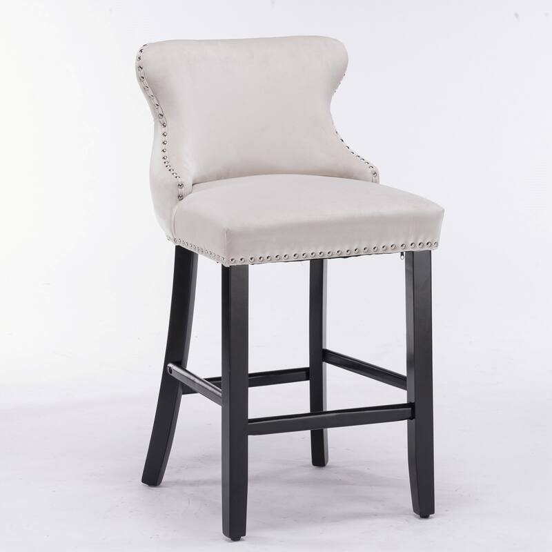 Velvet Upholstered Wing-Back Barstools Set of 4
