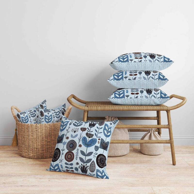 Baltic Blossoms Faux Suede Reversible Throw Pillow SkyBlue and Black