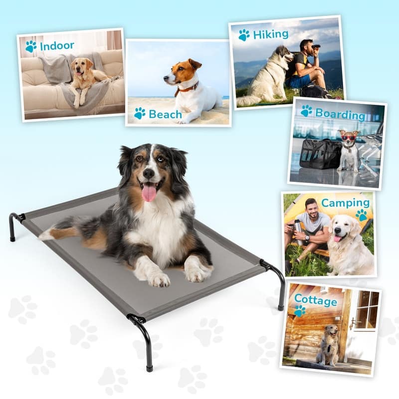 50 in. Portable Indoor/Outdoor Gray Teslin Top Pet Bed with Non-Slip Feet