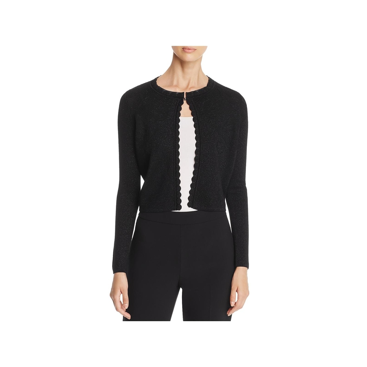 Shop Elie Tahari Womens Cardigan Sweater Extra Fine Merino Wool Metallic M Overstock 28712278