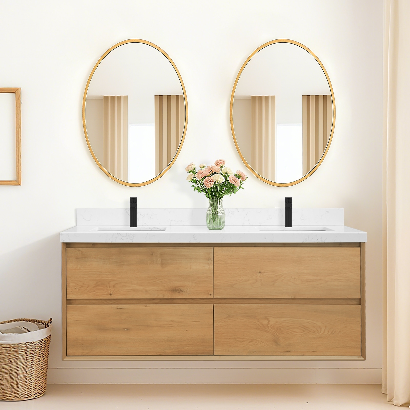 Sylphar 60 in. Toffee Oak Bath Vanity with Undermount Sink, 3 Top Options
