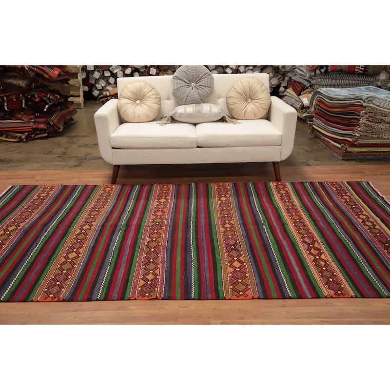 Hand Woven Oriental 100% Wool Carpet Southwestern Tribal Multi-Colored Kilim Area Rug - 10' 0'' X 5' 3''