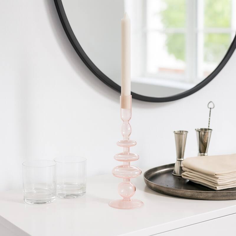 Sculptural Glass Candle Holder with Rounded Accent Base - Modern Tabletop Candle Holder for Any Room