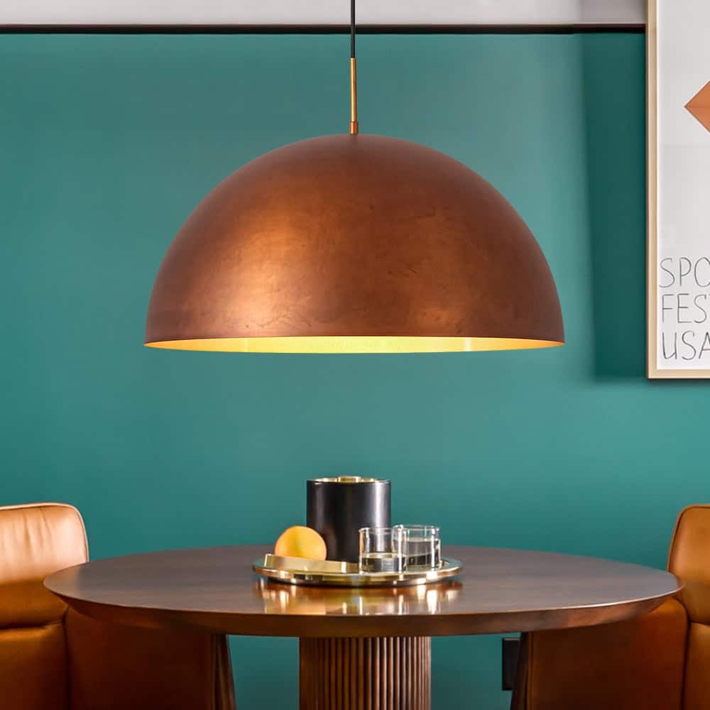 Oversized Aged Copper Barn Style Large Iron Dome Pendant Light - 23 Inches