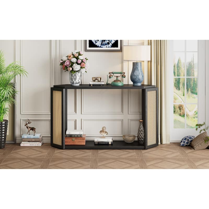 Narrow Console Table with Unique Irregular Top Design
