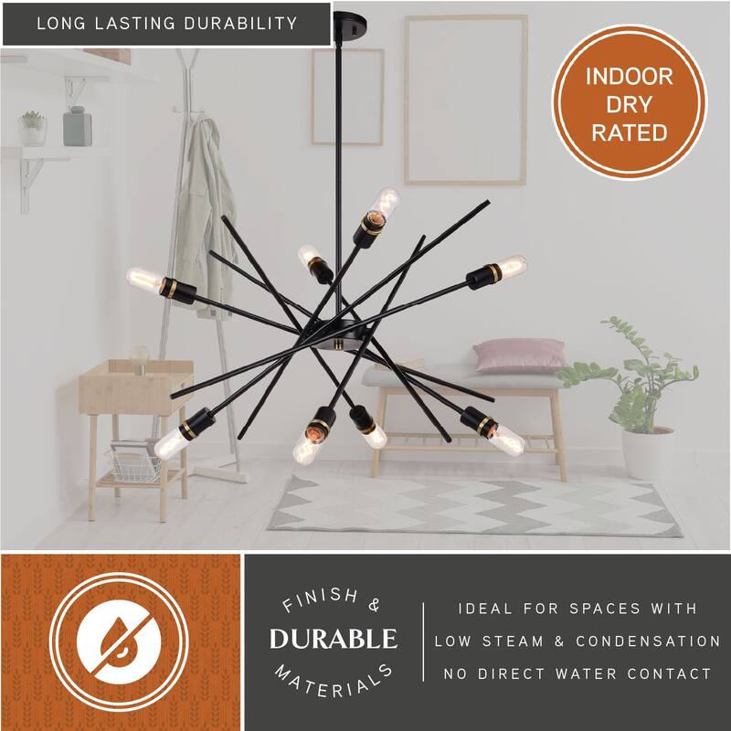 Halsted Black and Satin Brass Mid-Century Modern Sputnik Pendant Light
