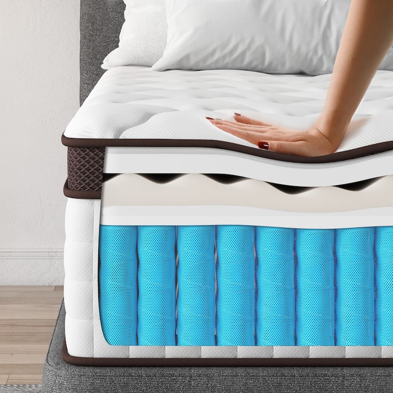 12" Hybrid Mattress - Bamboo Charcoal Foam, 5-Zone Pocket Coils, CertiPUR-US® Certified, Medium Firm Support