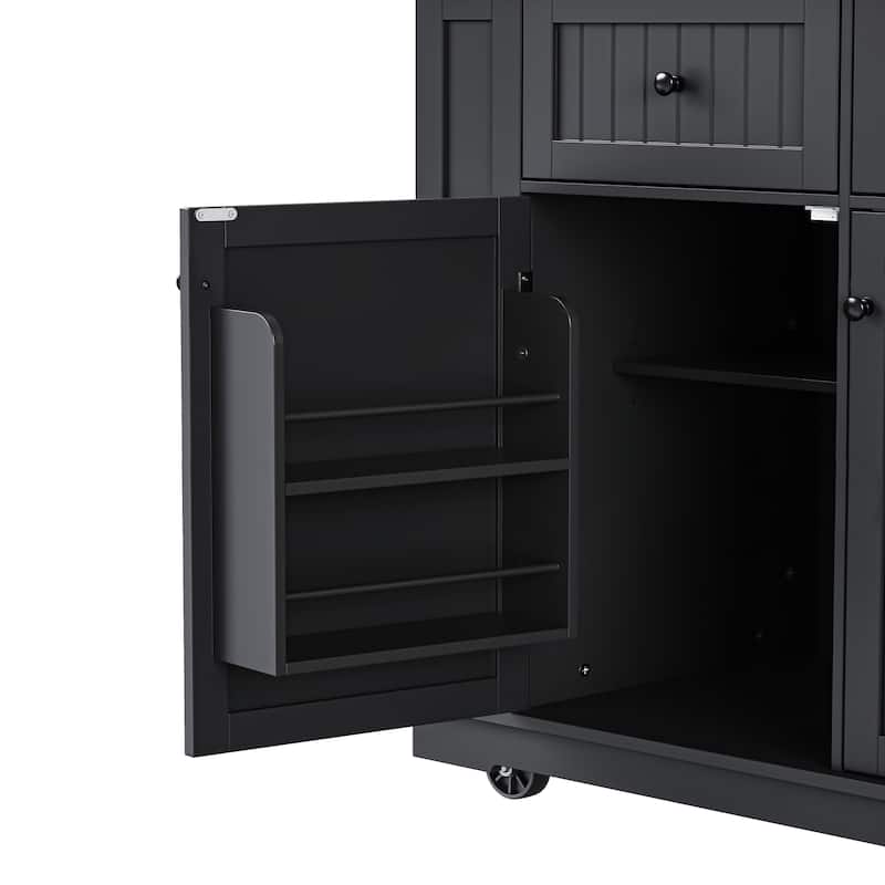 48inch Large Kitchen Island with 2 Bar Stools, Power Outlet, Door Internal Storage Rack, Kitchen Storage cart with Drop Leaf