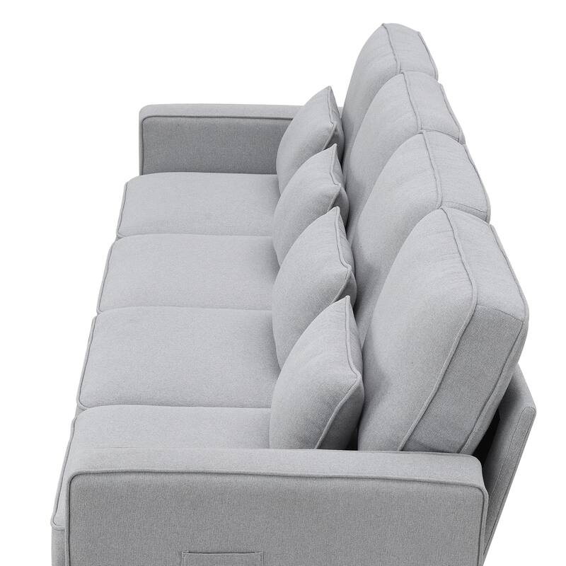 Modern Linen Fabric Sofa with Armrest Pockets