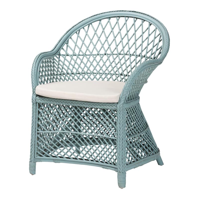 Casilda Bohemian Braided Rattan Arm Chair - Blue