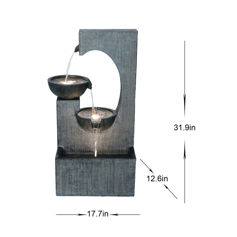 31.75" LED Lighted Semi-Circle Tiered Outdoor Garden Water Fountain