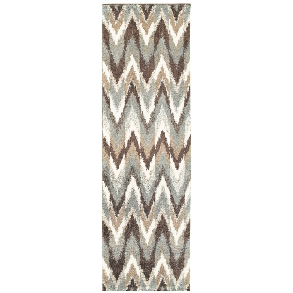 Style Haven Chevron Plush Microfiber Grey/Brown Area Rug