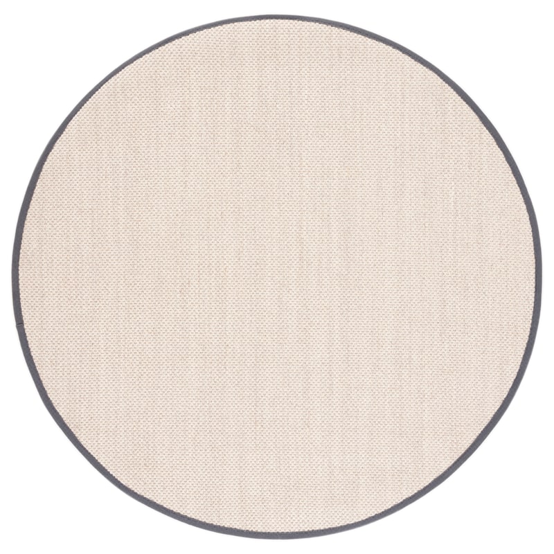 SAFAVIEH Natural Fiber Pacific Casual Border Sisal Rug - 9' Round - Marble/Dark Grey - Round