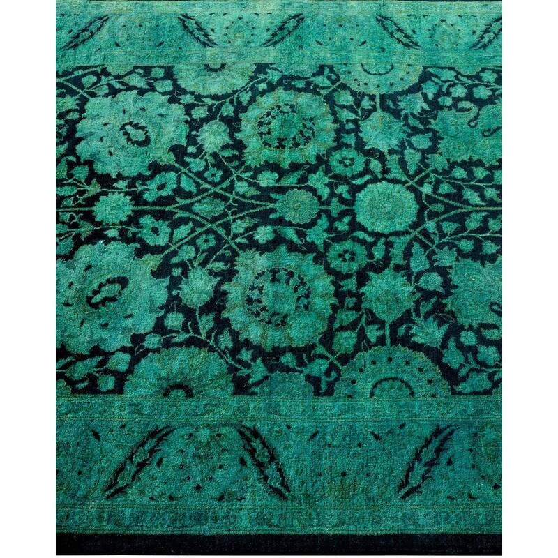 Overton Hand Knotted Wool Vintage Inspired Modern Contemporary Overdyed Green Runner Rug - 3' 0" x 12' 6"