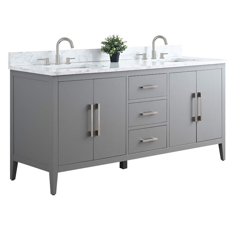 Vanity Art 72" Double Sink Bathroom Vanity Cabinet with Engineered Marble Top