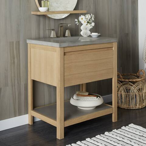 Solace Oak Vanity with Concrete Shelf (Base Only)