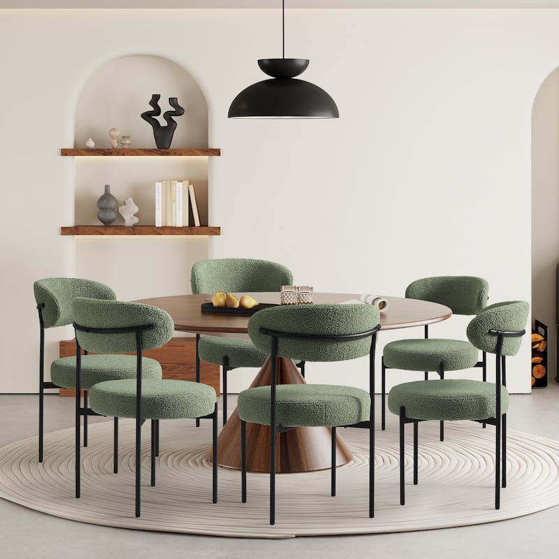 Bayville Mid-Century Curved Back Fabric Upholstered Metal Dining Chair (Set of 6)