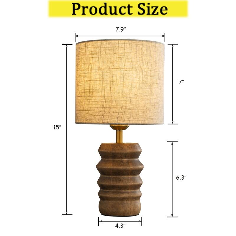 CraftHome Japandi Solid Wood Base Table Lamp Modern Classic Nightstand Lamp with Beige Fabric Shade for Dining Room - W8''