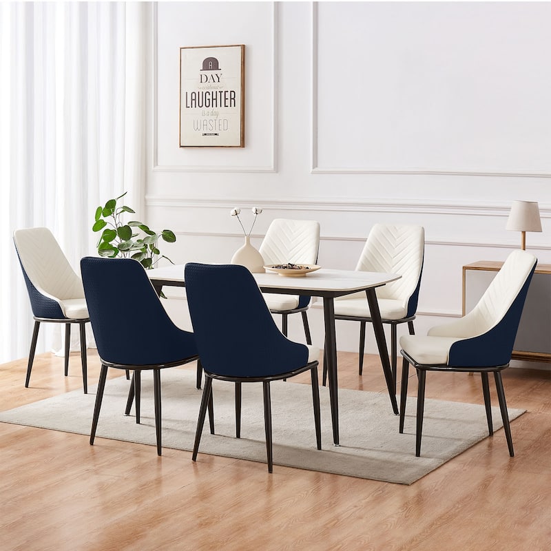 Faux Leather Upholstered Dining Chairs with Woven Back, Set of 2 - 18.11"W x 21.26"D x 36.61"H
