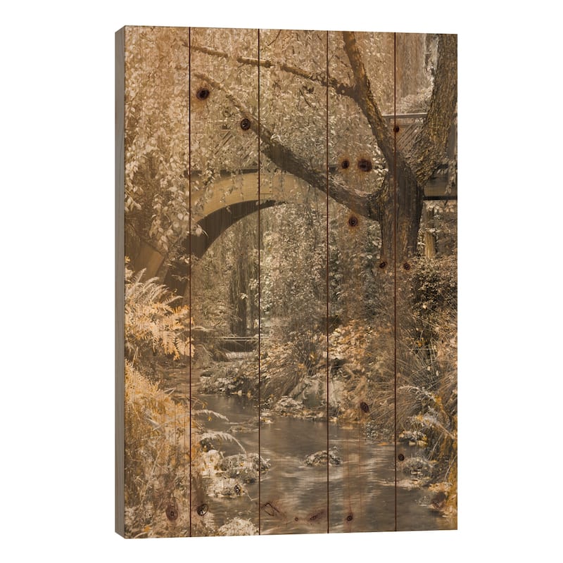 Flowing Under The Bridge Print On Wood by Don Schwartz - Multi-Color - 26x18x1.5