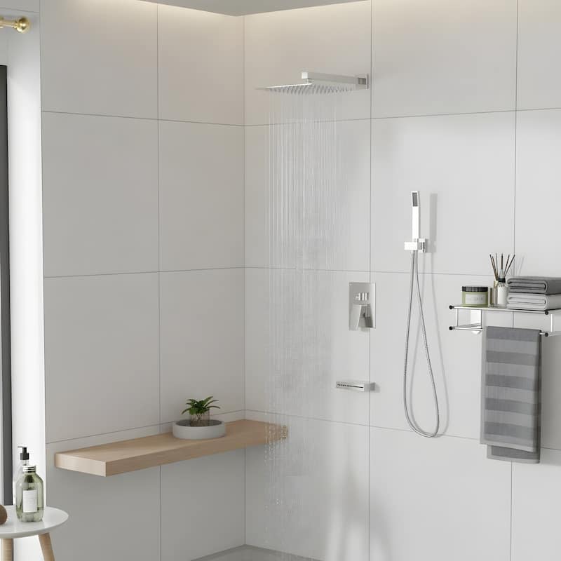 Modern Wall Mounted Square Shower System - Brushed Nickel