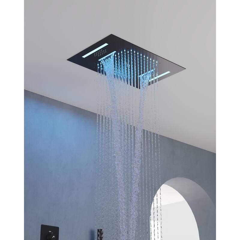Dual Heads 20" Thermostatic Shower System, 64-Color LED Mood Lighting 3-Functions Shower Head with Bluetooth Music