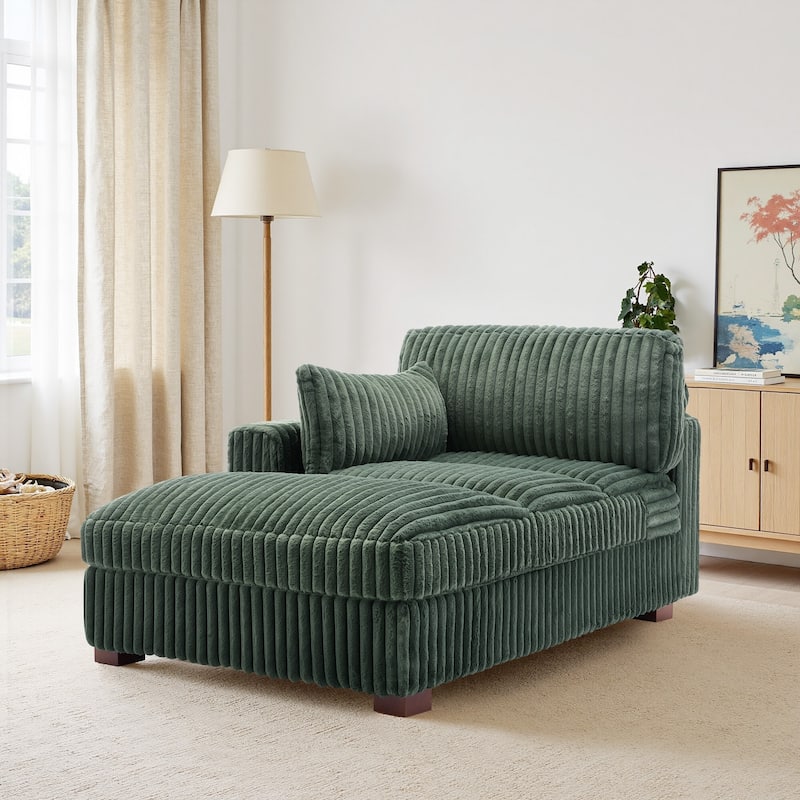 41" W Plush Corduroy Chaise Lounge with Pillows