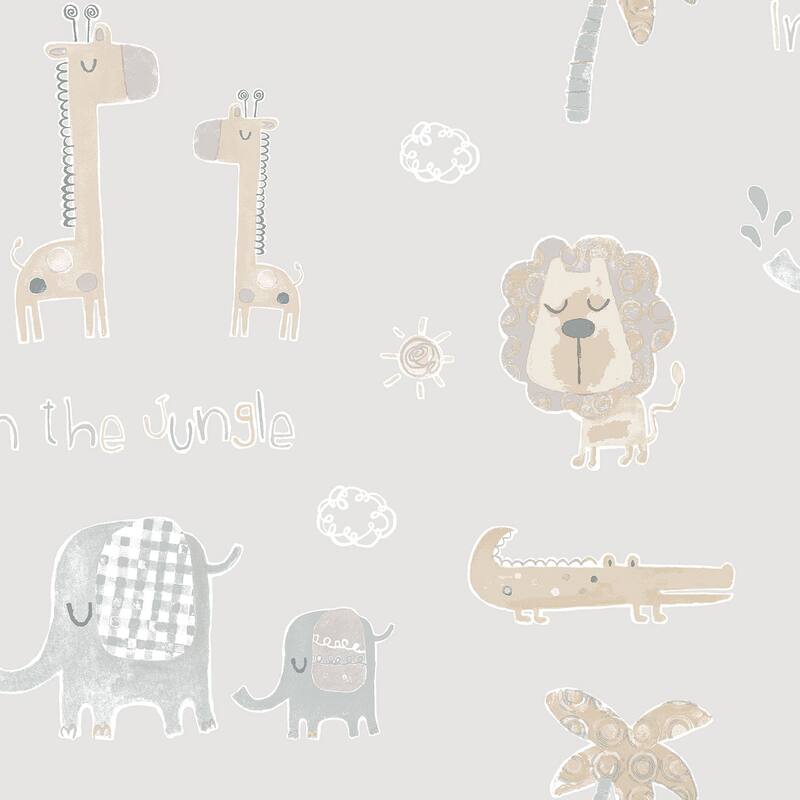 Galerie Wallcoverings Tiny Tots 2 Jungle Friends Non-woven Matte Wallpaper Roll - 33 feet x 21 inches - Greige/Tan