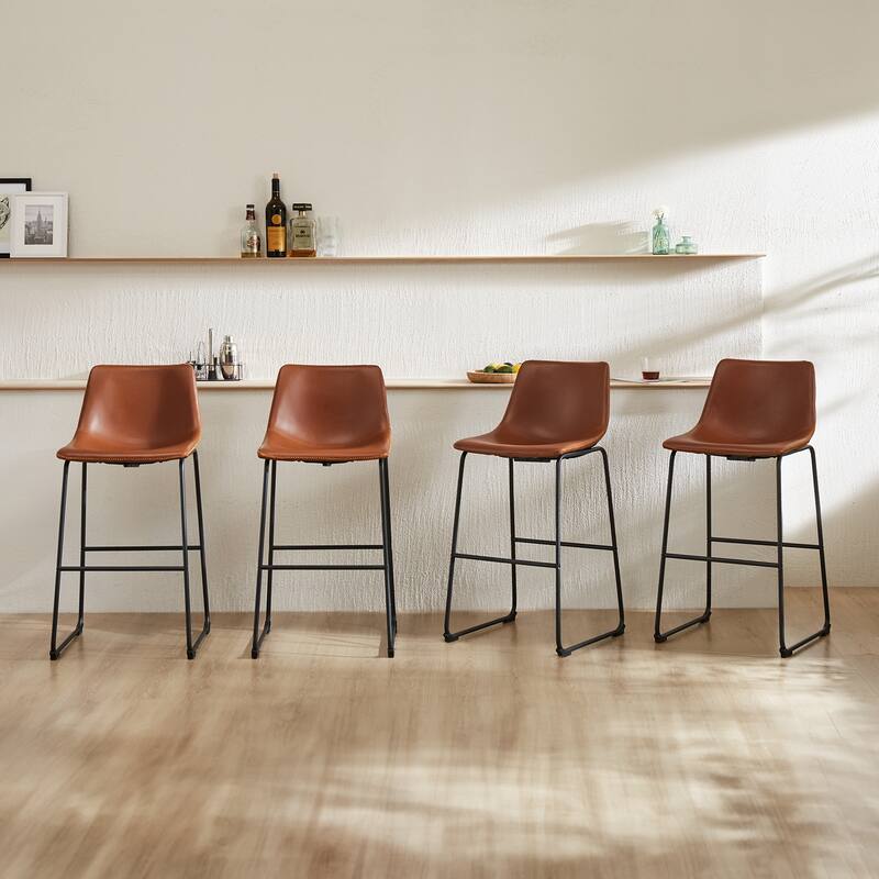 Set of 2 Counter Height PU Leather Bar Stools with Back and Metal Leg