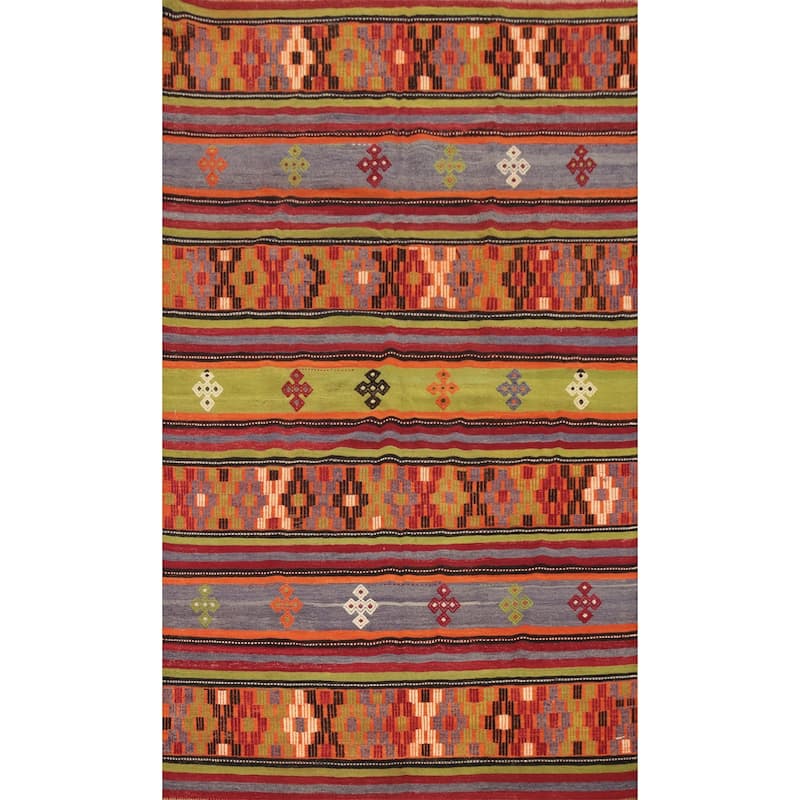 Hand Woven Oriental 100% Wool Carpet Southwestern Tribal Multi-Colored Kilim Area Rug - 8' 11'' X 5' 5''