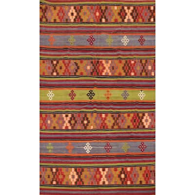 Hand Woven Oriental 100% Wool Carpet Southwestern Tribal Multi-Colored Kilim Area Rug - 8' 11'' X 5' 5''