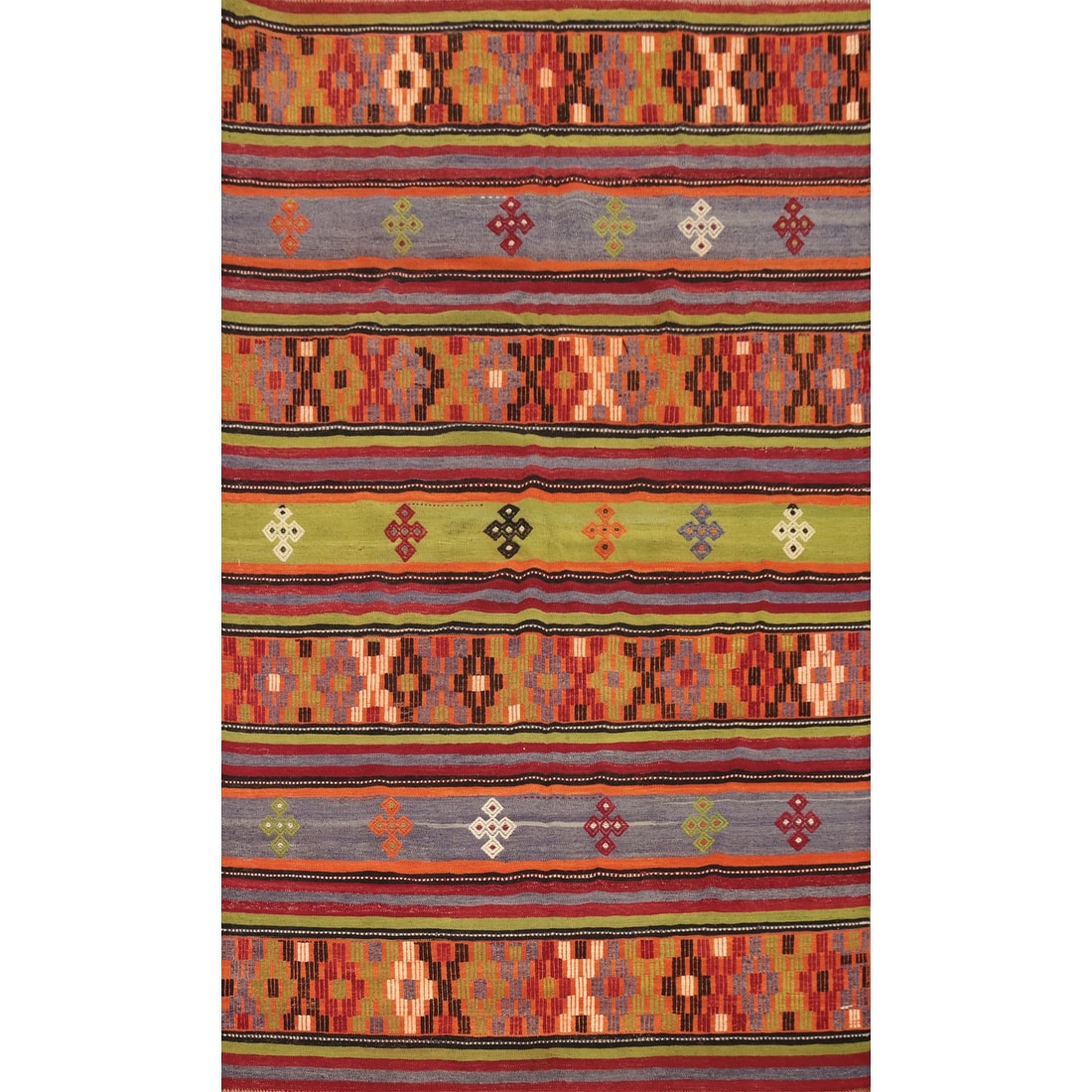 Hand Woven Oriental 100% Wool Carpet Southwestern Tribal Multi-Colored Kilim Area Rug - 8' 11'' X 5' 5''