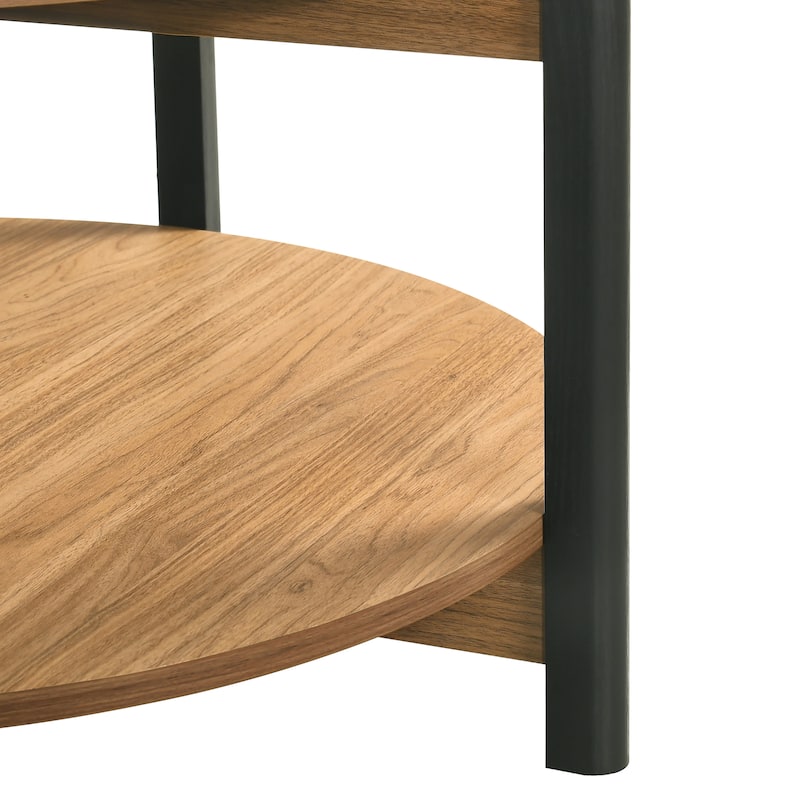 Furniture of America Rovion Round Wood Coffee Table with Open Bottom Shelf