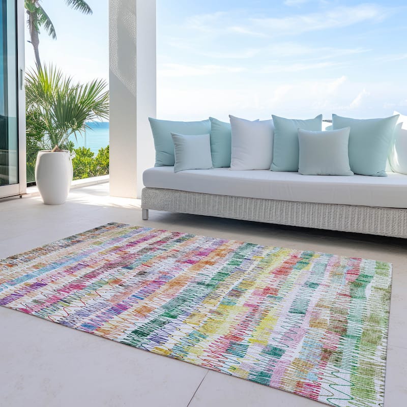 Machine Washable Indoor/ Outdoor Chantille Abstract Zig Zag Rug - Green - 2'6" x 3'10"