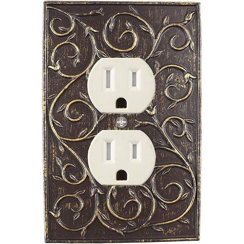 Meriville French Scroll Electrical Outlet Wall Plate Cover, Hand Painted - Bronze