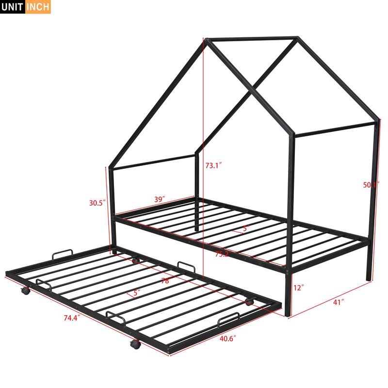 Metal House Bed with Handy Trundle, Perfect for Sleepovers and Small Spaces