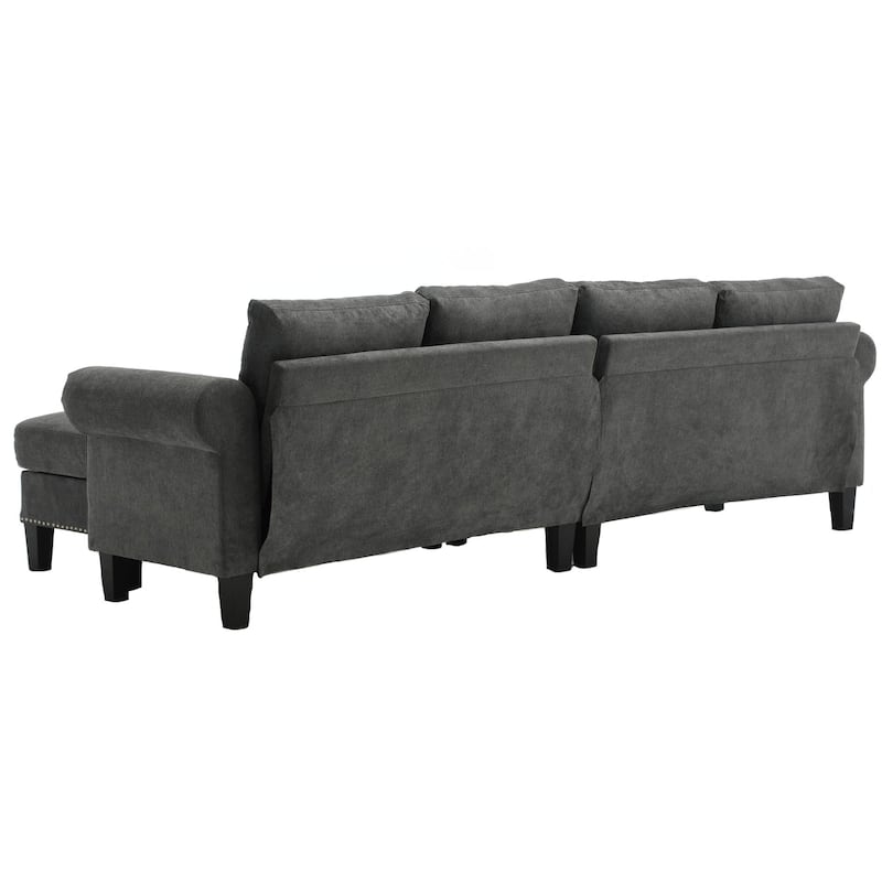 Linen Fabric Sectional Sofa, L-shaped Upholstered Sofa with Storage, Modern Rolled Arms Couch for living room