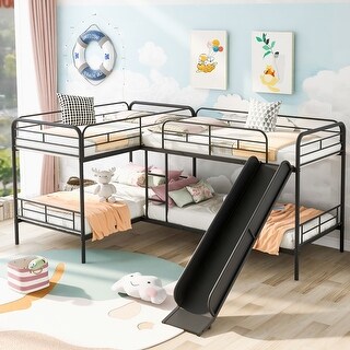 Nestfair Twin over Twin L-Shaped Bunk Bed with Slide and Ladder - On ...