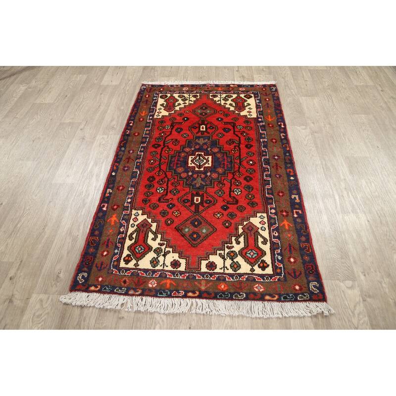 Geometric Hamedan Persian Area Rug Wool Hand-knotted Office Carpet - 3'2" x 5'2"